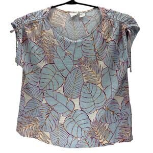 Cynthia Rowley Blue White Floral Linen Sleeveless Top Womens XL Shirt